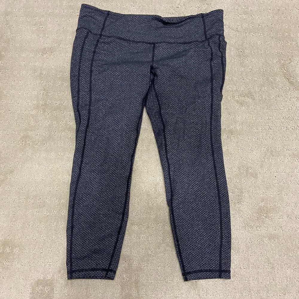 ATHLETA BLACK HERRINGBONE YOGA PANTS LEGGINGS HIGH WASTE 7/8 LENGTH XL